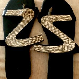 Black rhinestone flip flops size 11